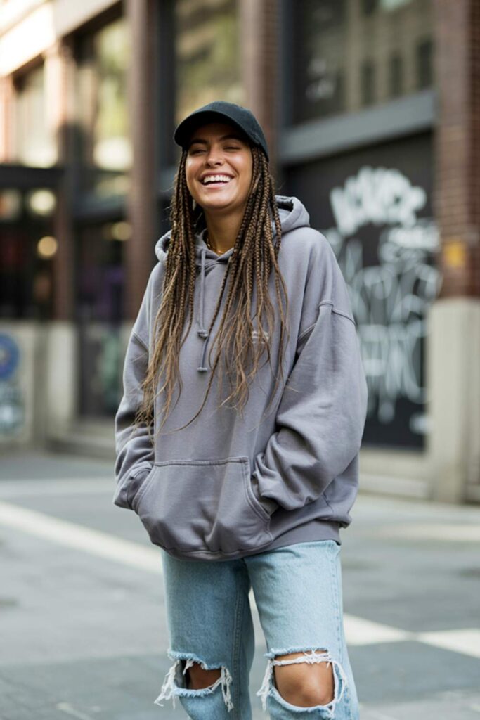 Casual and Cool: Ripped Jeans with an Oversized Hoodie