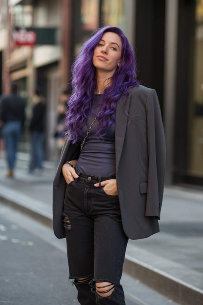 Monochrome with Personality: Ripped Jeans and an Oversized Blazer