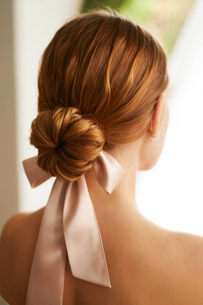 Soft Romantic Bun with a Blush Bow