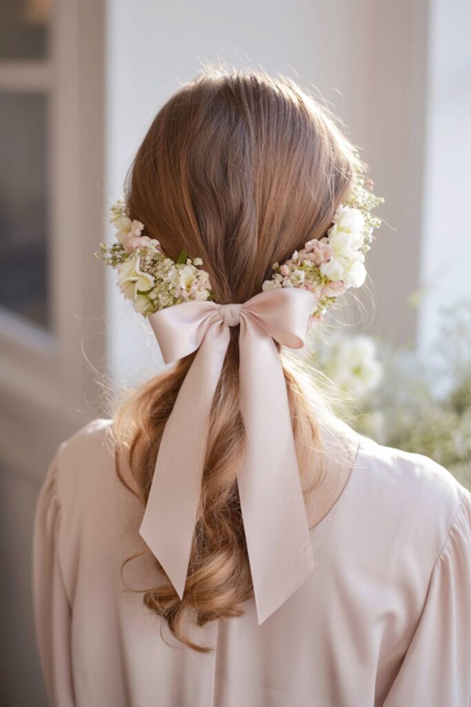Elegant Bow-Tied Pony with Fresh Blooms