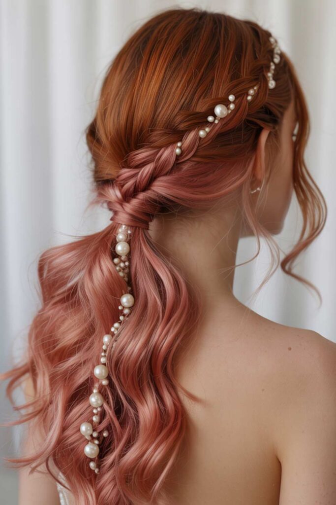 Soft Braided Valentine Pony with Pearls
