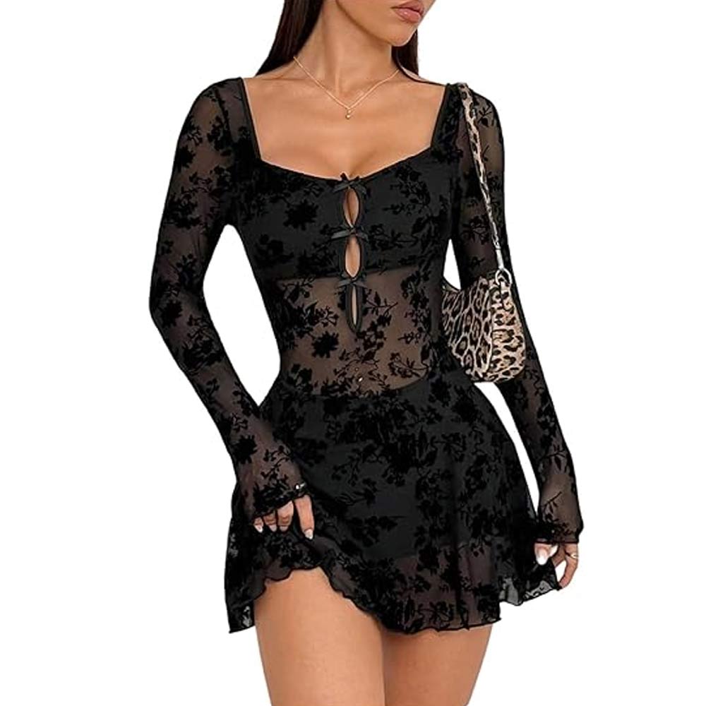 Floral Lace Cut Out Mini Dress