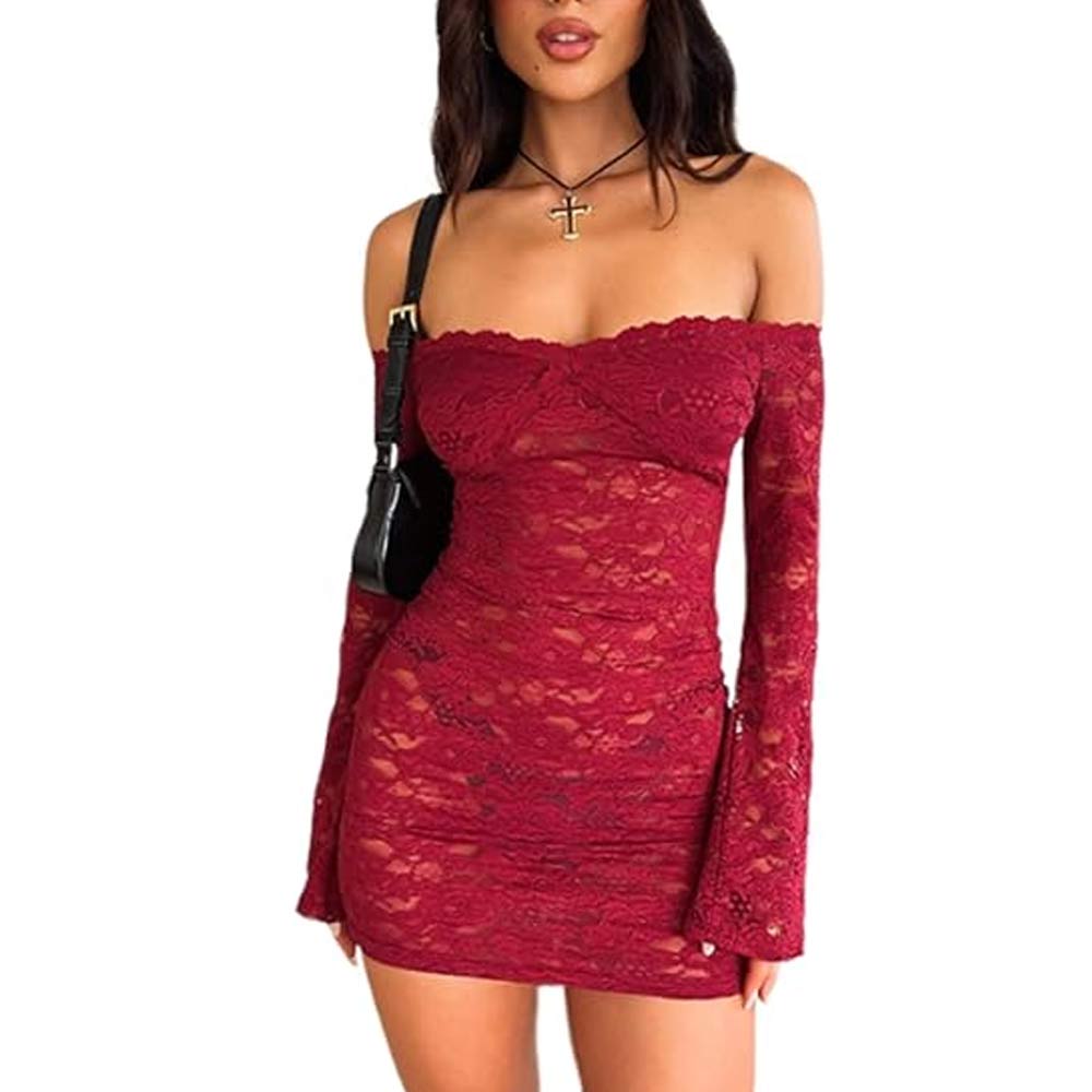 Long Sleeve See Through Bodycon Off Shoulder Dress