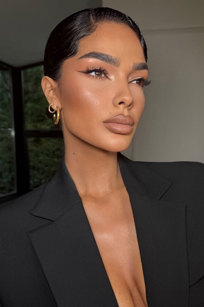 Bronzed Perfection with Nude Lips & Winged Eyes