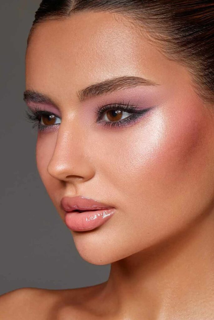 Romantic Pastel Eyes with Glossy Nude Lips