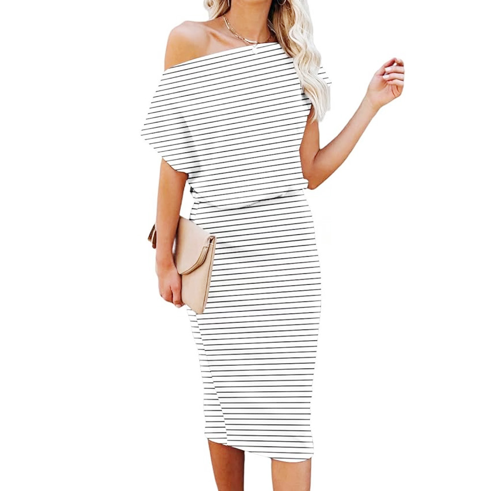 Off The Shoulder Short Sleeve Ribbed Casual Dress