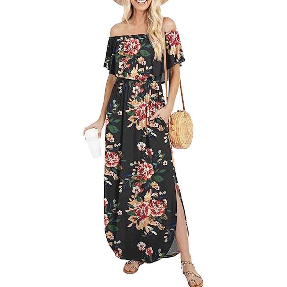 Womens Off The Shoulder Ruffle Party Dress