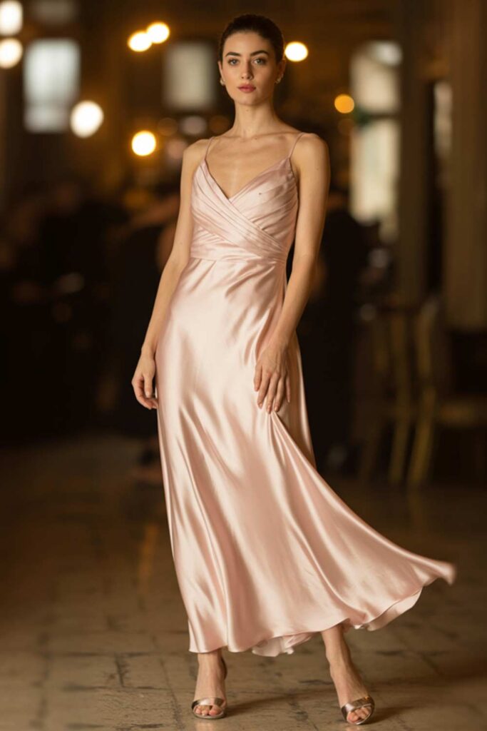 Long Romance in Pink Silk Dress