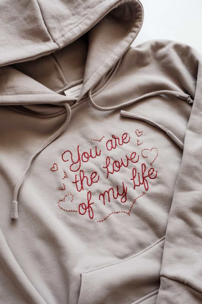 Custom Hoodie with Handmade Embroidery Lettering