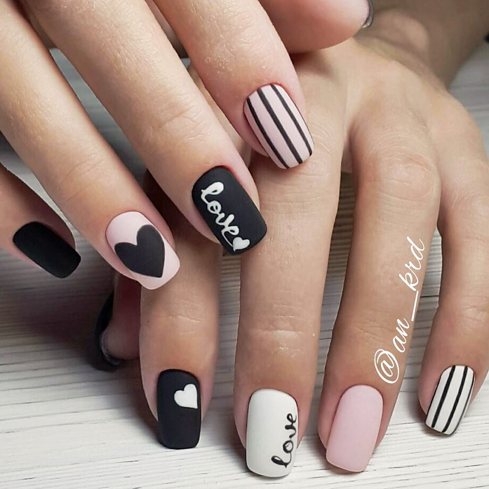 Black, Blush & Love: Graphic Valentine Nails
