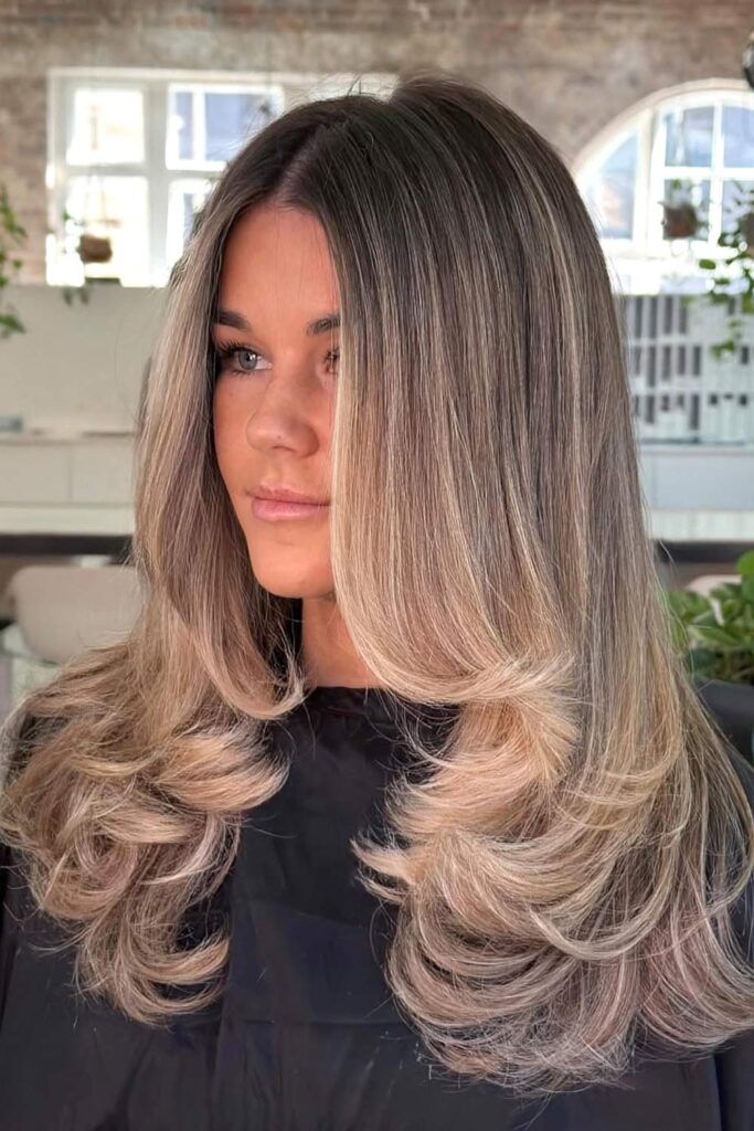 Long Balayage Hair with Wispy Layers