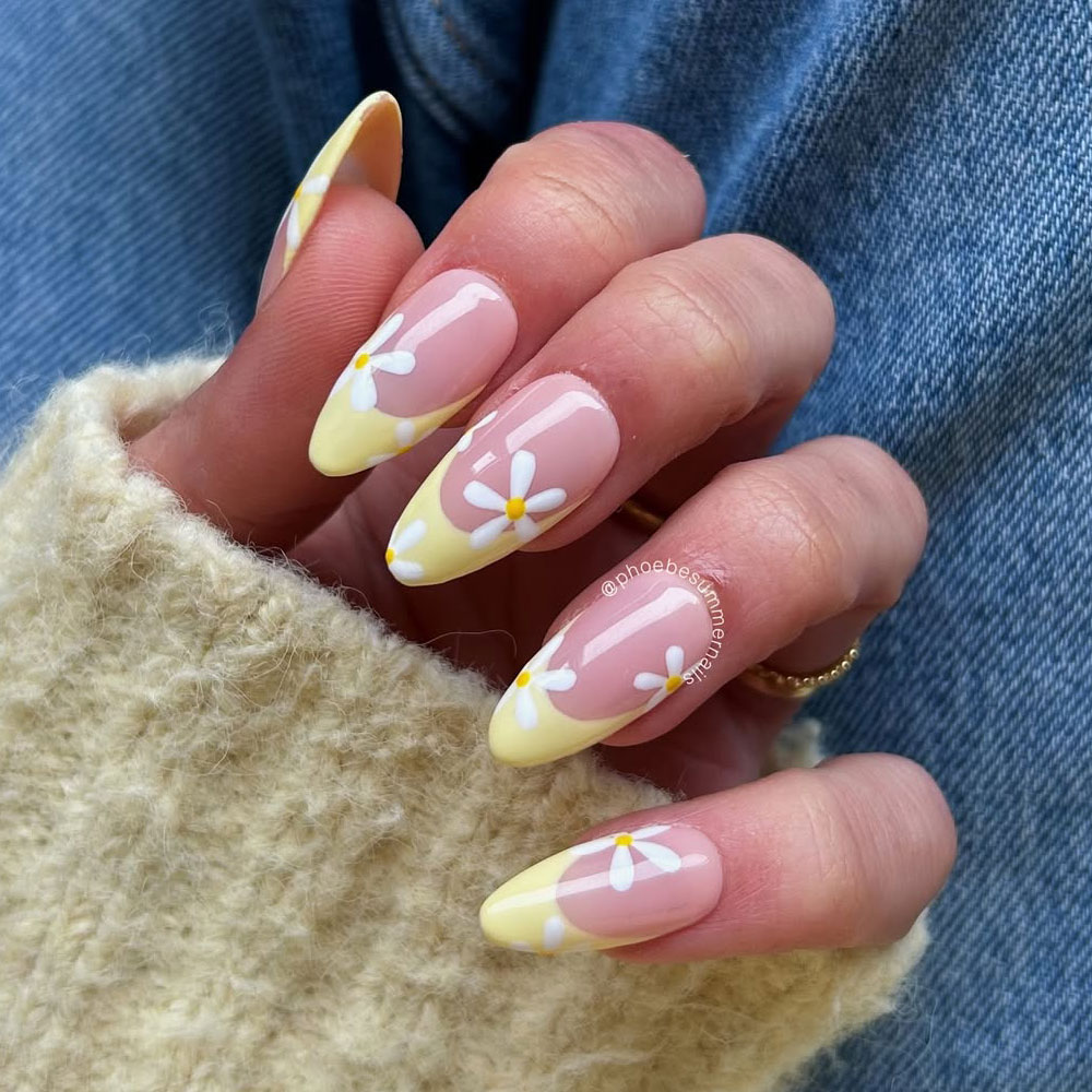 Butter Yellow French Tip Design for Spring Nails
