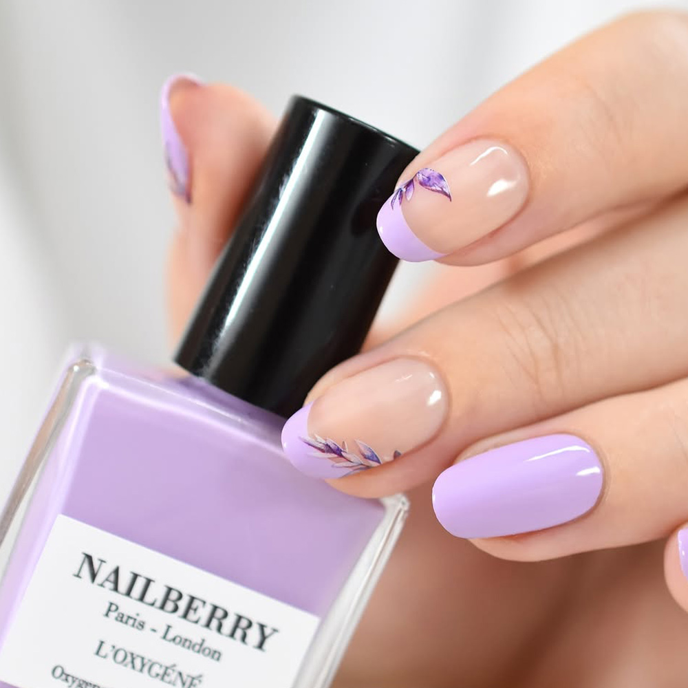 Lilac Floral French Nails