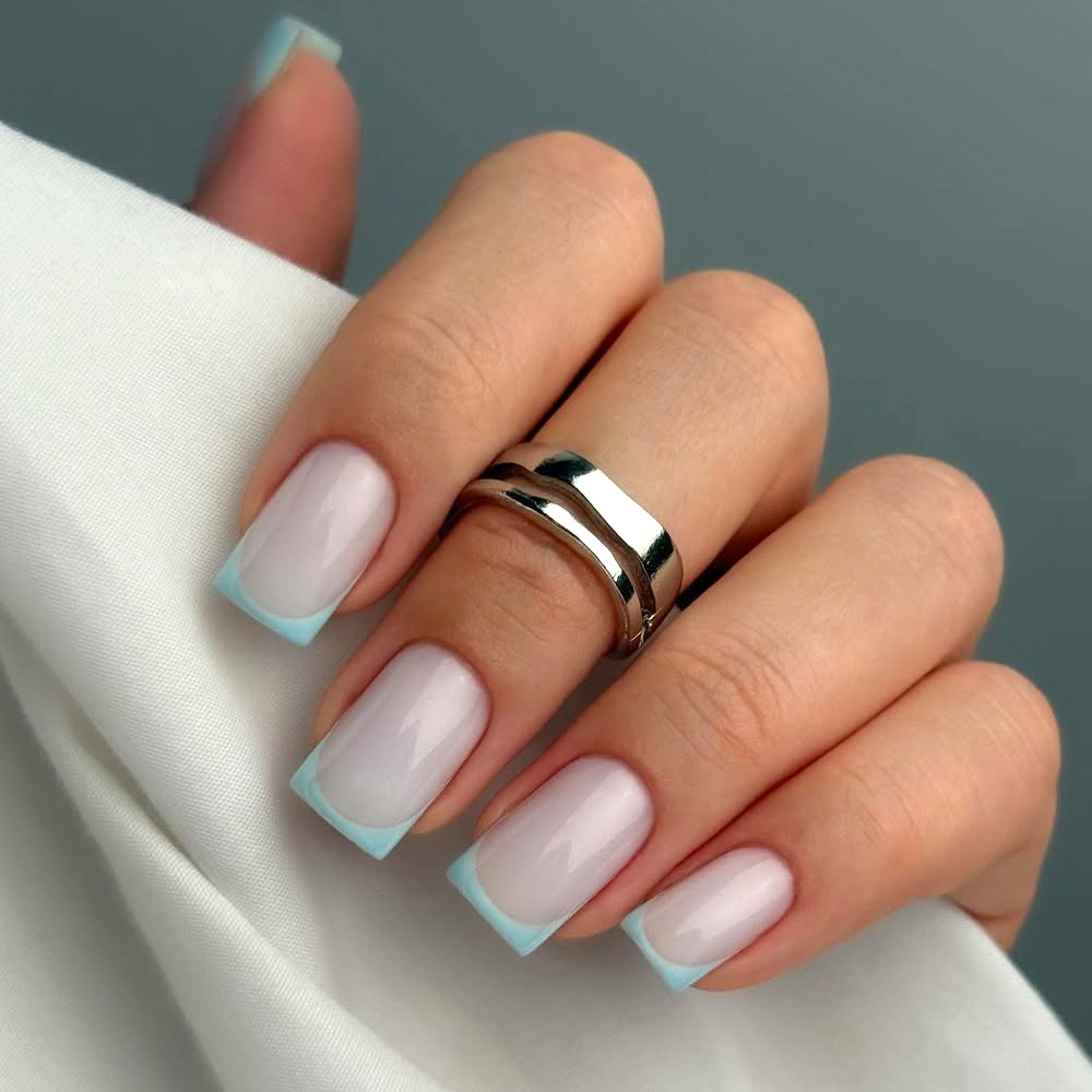 Modern French Nails with Baby Blue Tips