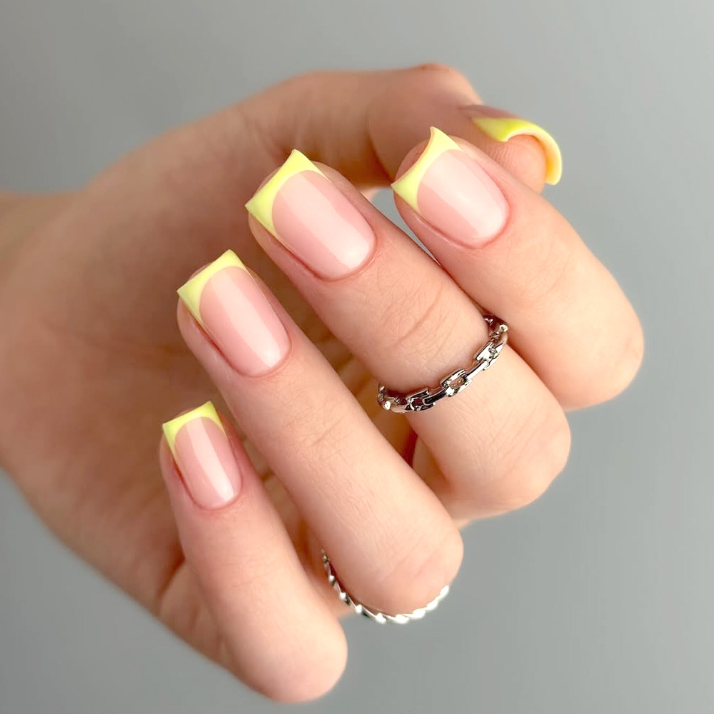 Modern French Nails with Yellow Tips