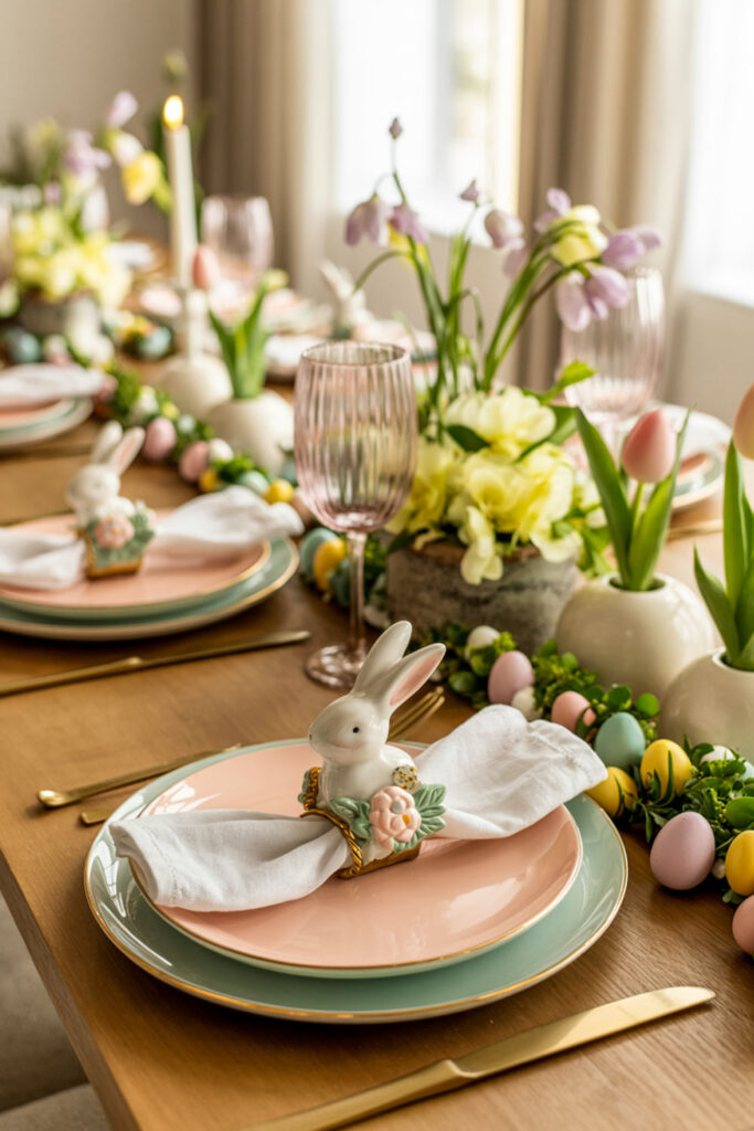 Easter Table Setting With Bunnies Companions