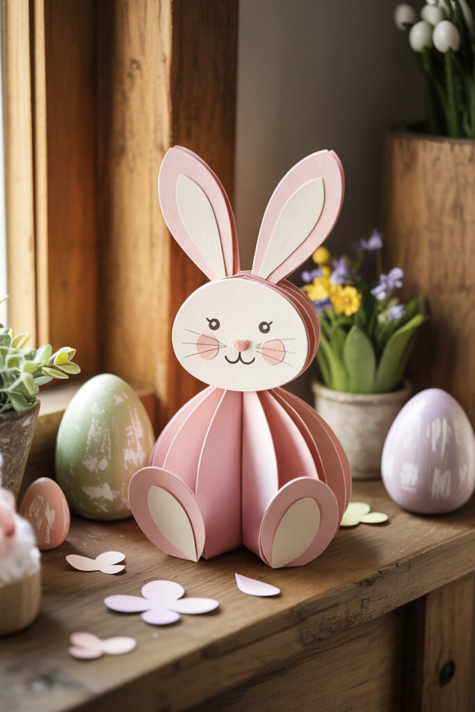 Paper Easter Bunny Craft With Pastel Eggs And Spring Decor