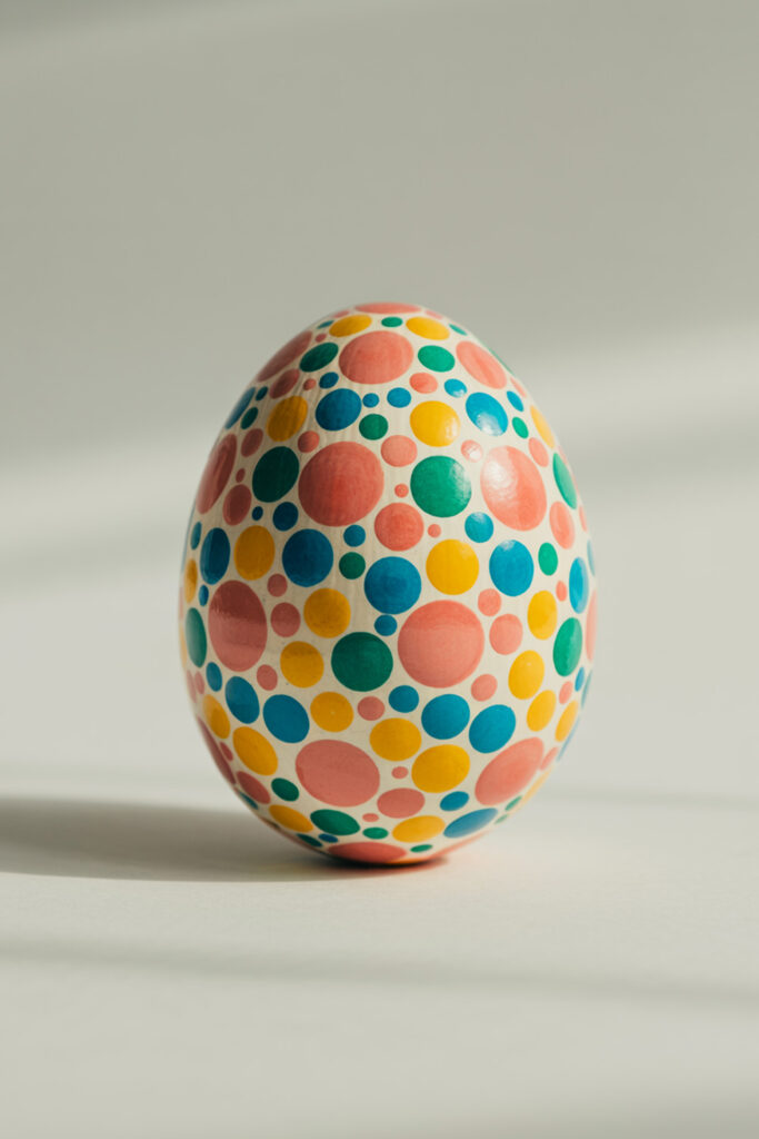 Easter Egg Decorated With Multicolor Polka Dot Pattern On Neutral Background