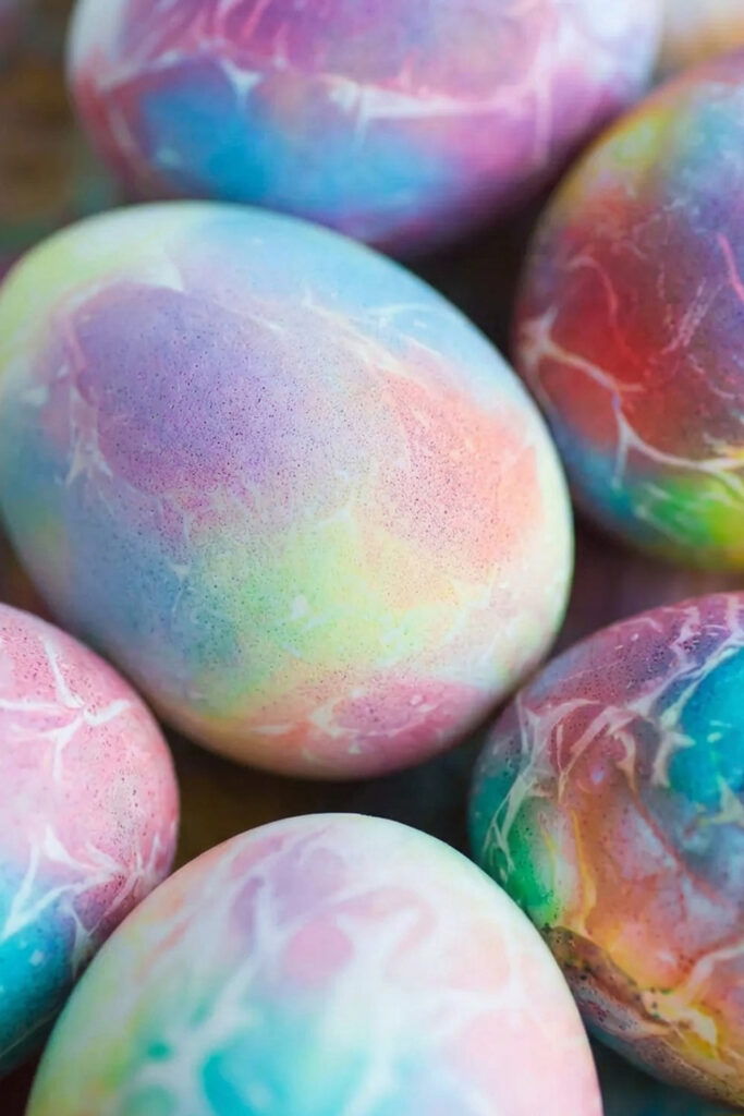 Easter Eggs With Soft Marble Effect In Blended Pastel Rainbow Colors